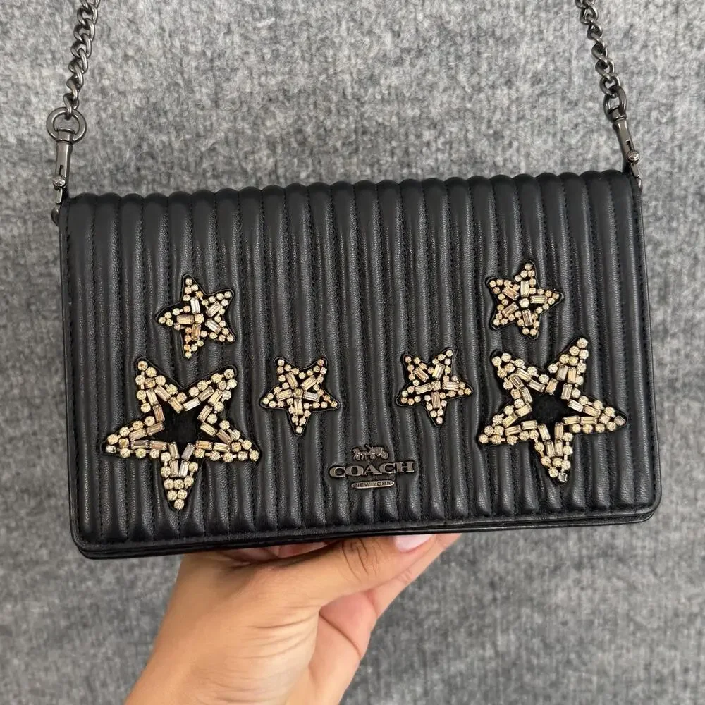 Coach 1941 Foldover Chain Clutch Crystal Star Embellishment In Black 31871 Chic